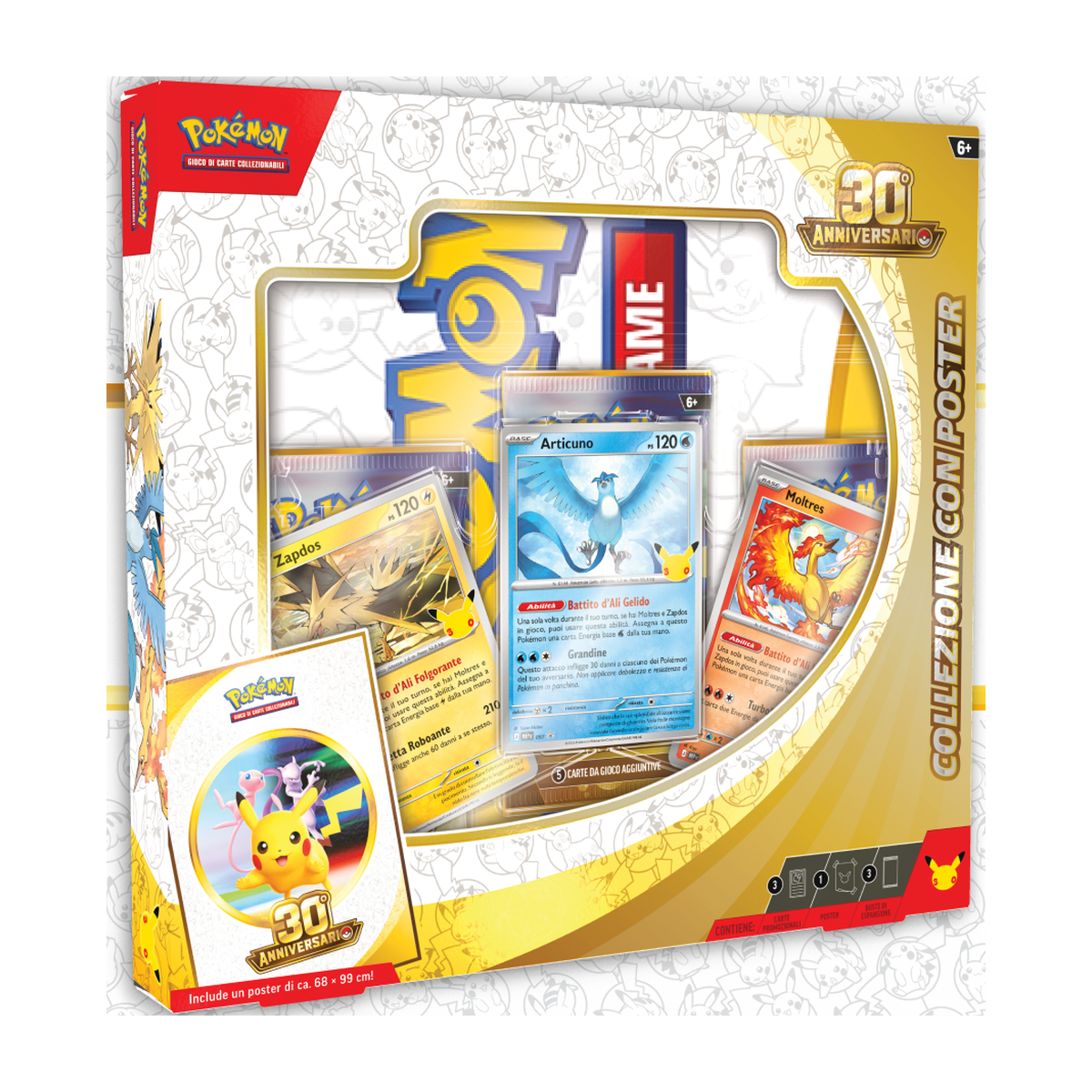 Collezione con Poster Moltres, Zapdos e Articuno 30° Anniversario
